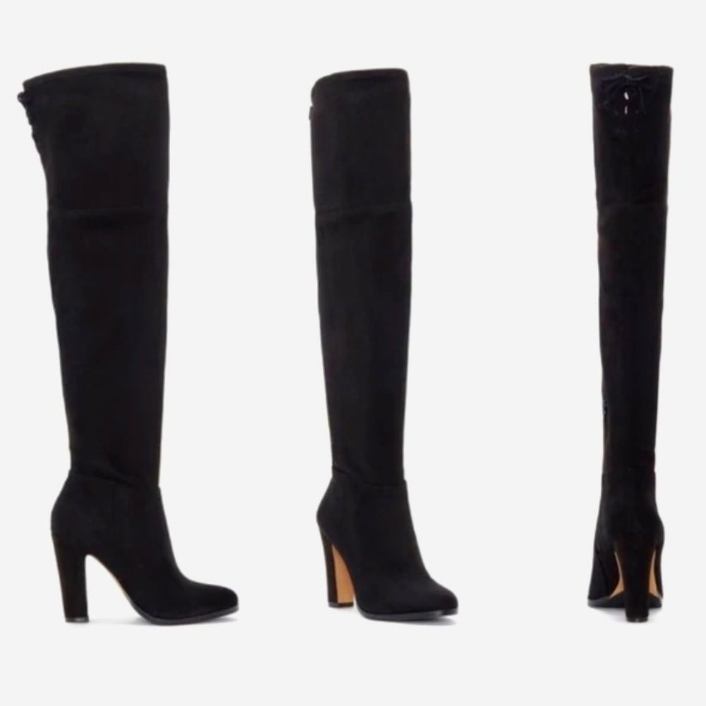 Vince Camuto CHEERA Fitted Stretch Suede Over the Knee High Boot BLACK 7.5